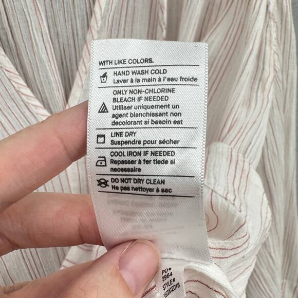 Vince Variegated Stripe Crinkle Breathable Cotton Tassel V-neck Wide Sleeve Top - Picture 13 of 13